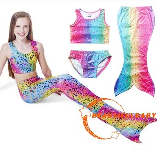 .IU-Girls Kids Mermaid Tail Swimmable Bikini Set Swimwear