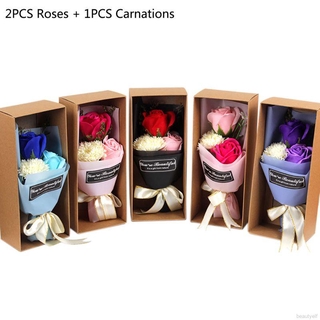 3PCS Artificial Scented Rose Carnation Bouquet Gift Box Soap Flower Box Valentine\'s Day Gift Wedding Party Decor Supplies