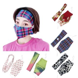 2 Pcs Mask + Headband Set Yoga Sports Headband Woman Fashion Button Anti-leak Face Mask Hair Accessories