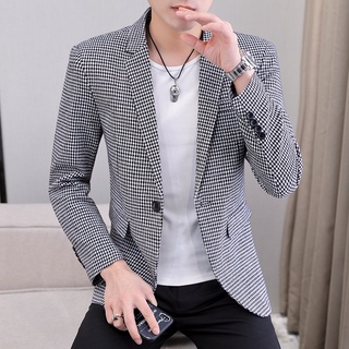 Suit Male2021Spring and Autumn New Korean Style One Button Casual Small Suit Men Slim-Fit Handsome Plaid Single West