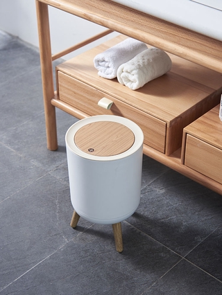 #Trash With Lid Press Household Creative Living Room Toilet Bathroom Kitchen Nordic StyleinsHigh Imitation Wood Trash Cans