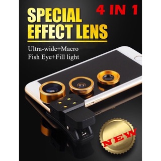 4in1 Universal Clip Lens . Wide/Fish eye/Macro/Selfie Light