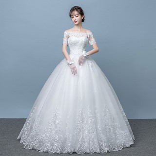 Elegant Off Shoulder Lace Wedding Bridal Gown Evening Dress
