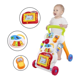 Baby Walker Toddler Trolley Sit-to-Stand Walker for Kid's Early Learning Educational Musical Adjusta