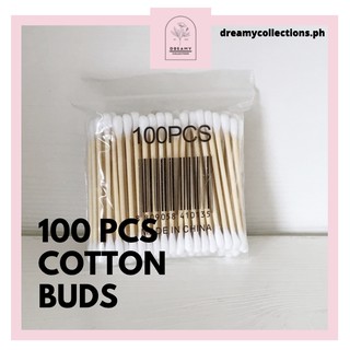 [DREAMY] 100pcs Double headed cotton swab bud wooden handle for personal nose ears cleaning and lips