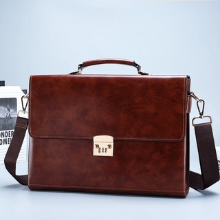 Genuine Leather Men'S Business Handbag Password Lock Briefcase Briefcase Retro Office Computer Bag Shoulder Messenger Men'S Bag