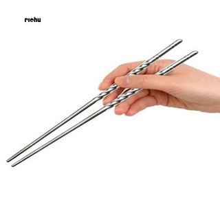 Richu_1 Pair Chinese Stylish Non-slip Design Chop Sticks Stainless Steel Chopstick