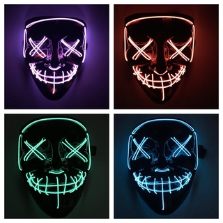 S_hopee Stitched Light Up Halloween Mask The Purge Movie LED Wire Fluorescent Cosplay Mask