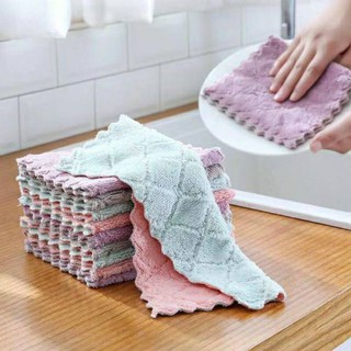kitchen towel☌﹊Kitchen Super Absorbent non-stick oil dishcloth Thickened rag tablecloth Soft Coral f