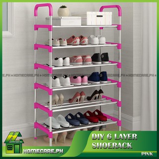 HomeCare.Ph DIY Shoe Cabinet 6 Layer Shoe Organizer Storage Shoe Rack (PINK)