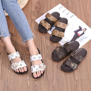 Fashion Slippers #607 TWO strap flats Sandals slide for ladies ( ADD 1-2 SIZE )
