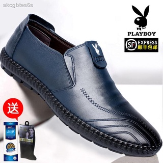 ✜ﺴ.Playboy men s shoes summer new peas shoes men s casual leather shoes men s leather breathable sof