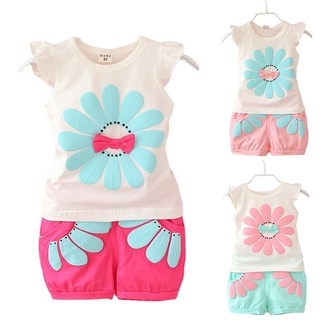 Girl's Clothes Suits Sleeveless T-shirt Shorts Two Pieces Set Comfortable Summer