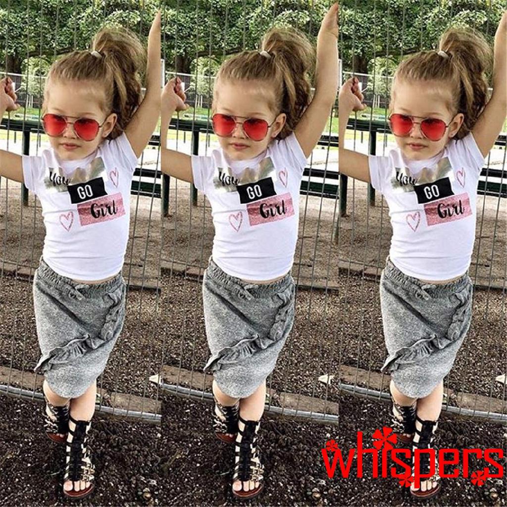 PPH-Summer Kid Baby Girls Cotton Tops T-shirt Denim Skirts