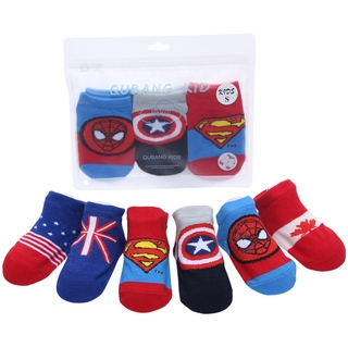 Baby Boy Gril 100% Cotton Socks 3 Pairs Superhero 0-2 Years Infant Newborn Non-Slip Socks