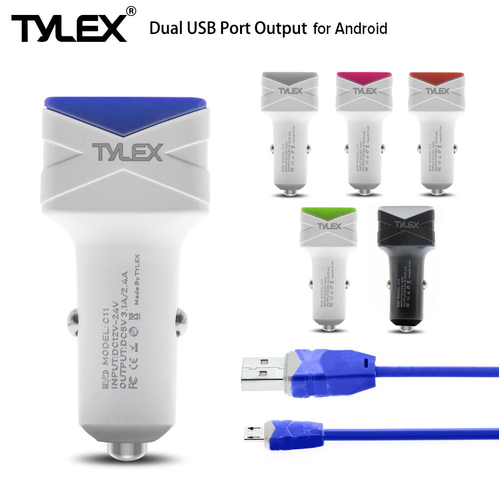 Tylex C11 Dual USB Port 3.1A Quick Charging Car Charger with 1 Meter Micro USB Cable