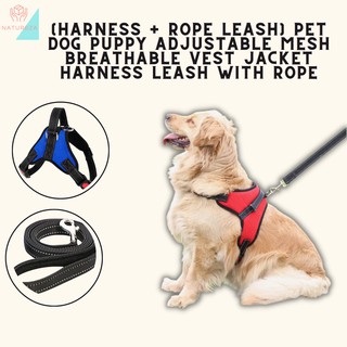 [HARNESS + ROPE LEASH] Pet Dog Puppy Adjustable Mesh Breathable Vest Jacket Harness Leash with Rope
