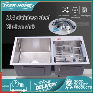 IKER Thickened double basin sink 304 stainless steel 2mm thick high quality kitchen sink（Three size）