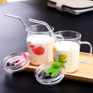 350ml baby cup scale whale straw cute cartoon glass child cup multipurpose sippy mug With lid and straw