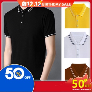 Men's Shirt Stand-up Collar Polo Shirt Business Solid Color POLO Shirt Short-sleeved Plus Size Cotton T-shirt (1)