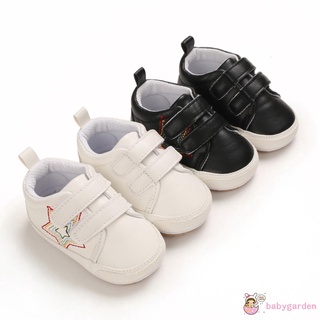 BABYGARDEN-Baby Boy Shoes, Star Embroidery Soft Sole Walking Shoes Footwear for Spring Fall, White/Black, 0-12 Months