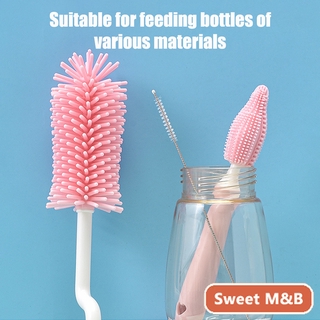Silicone Baby Bottle Cleaning Brush Set, Long Handle Bottle Treat Brush, 360°Rotating Cup Cleaner brusher for Cleaning All Kinds of Bottles, Teats, Vases and Glassware with Flexible Handle (5)