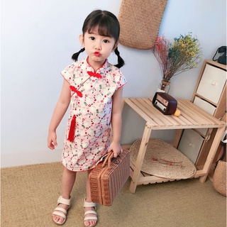 Baby Girls Summer Chinese Style Printed Dress Girls Cheongsam Mid-autumn Special Dress