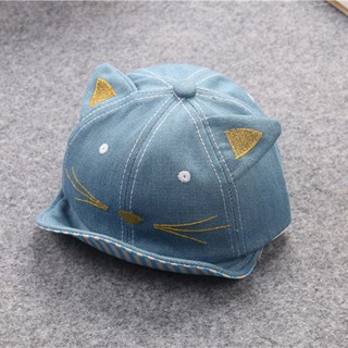 Baby Cat Embroidered Striped Baseball Caps Denim Cowboy Hats (5)
