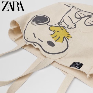 Zara Women Handbag Summer New Snoopy Shoulder Shopping Bag Canvas Cartoon Pattern Tote Bag (8)