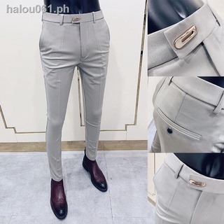 Hot sale¤℡◊Spring elastic nine-point pants Slim-fit small trousers Korean casual suit trousers men s small feet suit trousers thin single pleated