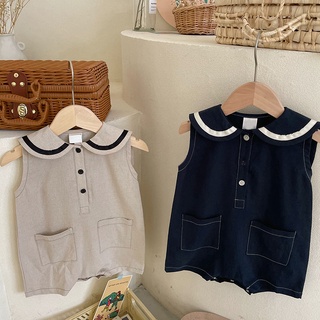 Newborn Navy Lapel Sleeveless Vest Bodysuit Infants Girl Boy Jumpsuit One-piece Romper Summer Baby Clothes Set