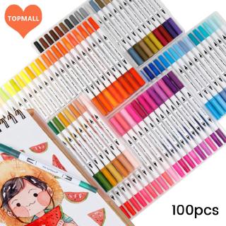【cod】12/64/100 Colors Dual Tip Marker Pens Watercolor Dual Brush Pen (1mm-2mm) (1)