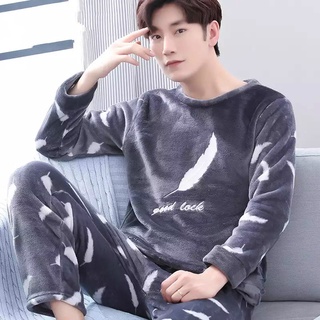 [fashion]Winter Warm Flannel Pajamas Sets Male Men Nightwear Plus Size Sleepwear Long Pant Pijamas 0