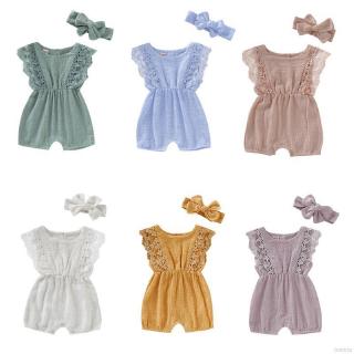 BOBORA Newborn Girls Rompers Set Flare Sleeve Solid Print Lace Design Bodysuit (7)
