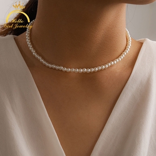 Korean Elegant Pearl Necklace for Women Jewelry Single Layer Clavicle Chain Choker