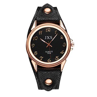 JXS Gold Gear Design Leather Wristwatch Band Women's Watch