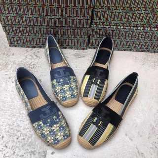 2021 Latest Tory Burch Canvas and Cowhide Espadrille Fisherman Shoes