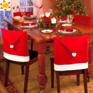 1PC Christmas decoration Dining chair Cover Santa Claus Cotton Red Hat Chair Back home party decor (1)