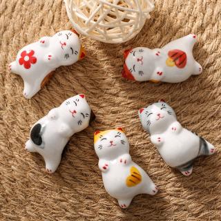Chopstick Holder Cute Cats Ceramic Miniatures Figurine Home Craft Ornament Animal Model Garden