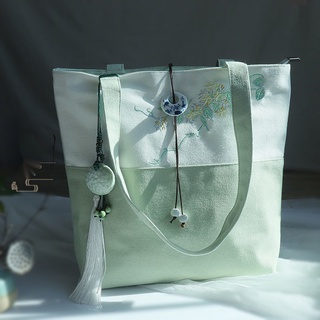 Artistic and Ancient Style Hanfu Student Canvas Schoolbag Cloth Handbag Shoulder Bag Hand Bag Women'