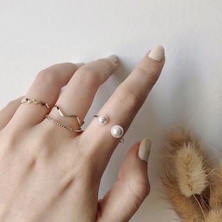 Xuyu 4pcs/set Finger metal gold cute Rings pearl Wave Thread Rhinestone Knuckle Midi Rings Jewelry