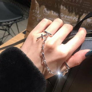 Stainless Steel Punk Hip-Hop Cross Ring Hand Silver Plated Knuckle Finger Chain Adjustable Rings