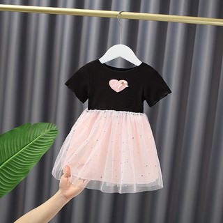 [Ready Stock]1-5 years old summer baby girl star bow short sleeve dress cotton comfortable dress Korean version of love skirt