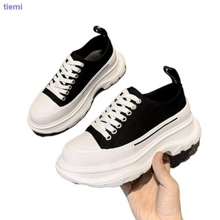 2021 autumn and summer new McQueen all-match canvas shoes women s casual white single shoes increased thick-soled sponge cake old shoes