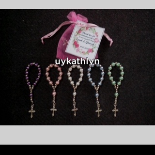 Pearl/Neon Frosted Mini Pocket Rosary in pouch tag Souvenirs