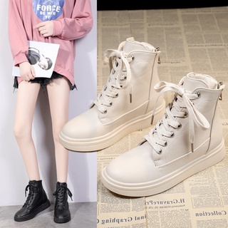 women boots♣☂❇martin boots white canvas handsome female British wind fall 2019 new han edition ins
