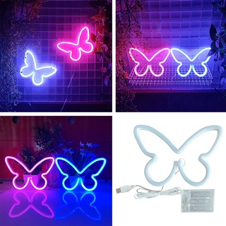 Neon Light Sign Butterfly LED Wall Lamp Hanging Art Wall Decoration with Pink Light