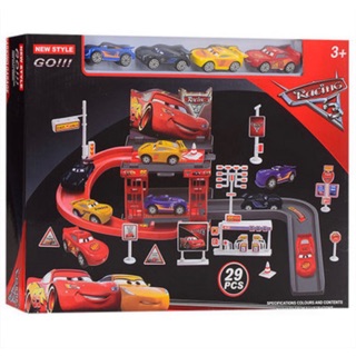 Black Cars Lightning McQueen Parking Garage Track Play Set with 4 mini Cars Parking Lot Toy Gift Kid