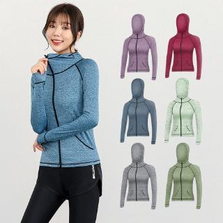 Women's sports running hooded zipper casual large elastic coat fitness clothes jacket (1)