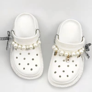 1 Pair Bowknot Pearl Chain Shoe Charm jibbitz Suit For Crocs Shoe Decorations #COD